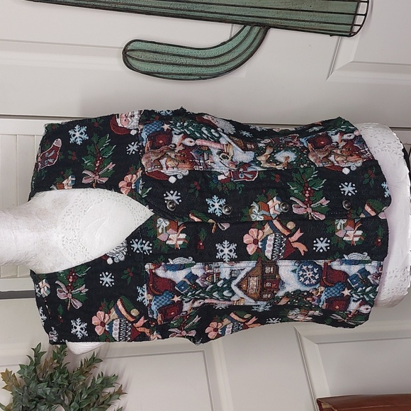 1990's Vintage Christmas Tapestry Vest Medium Large - Picture 3 of 17